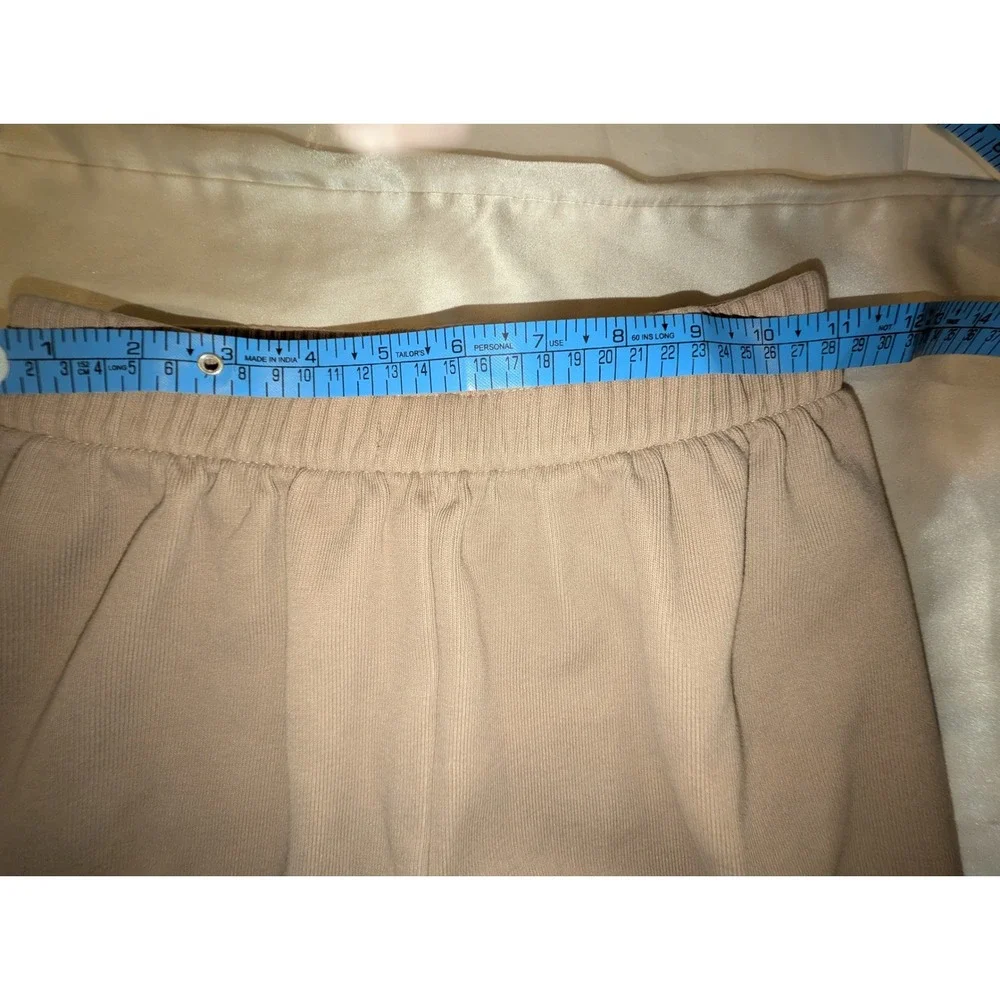 Kiench Tan Beige Ribbed‎ Wide Leg Soft Pants Elastic Waist High Rise Size 11-12